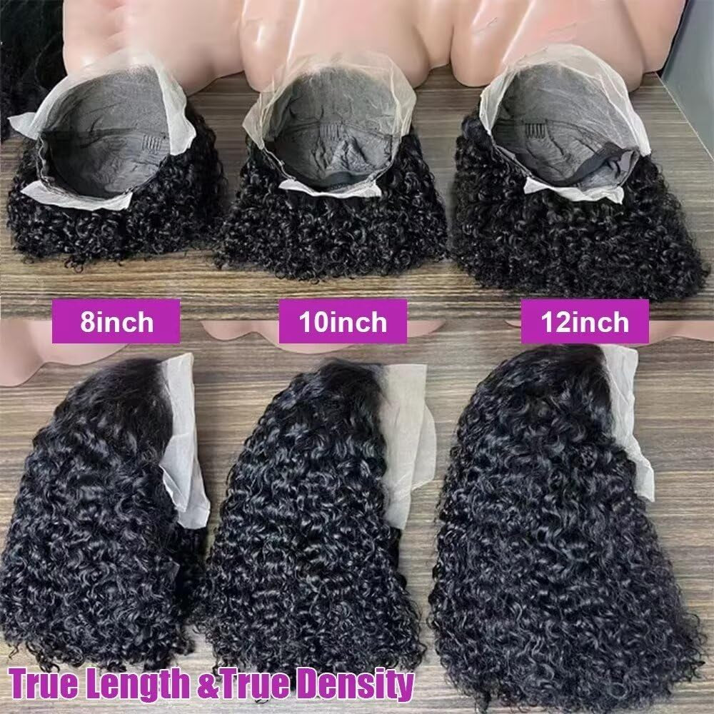 13X4 Lace Curly Short Bob Nature Black #1B Color Deep Water Wave HD Transparent Lace Front Wig 150% Density Glueless Wig 100% Human Hair Wigs Brazilian Remy Hair for Black Women