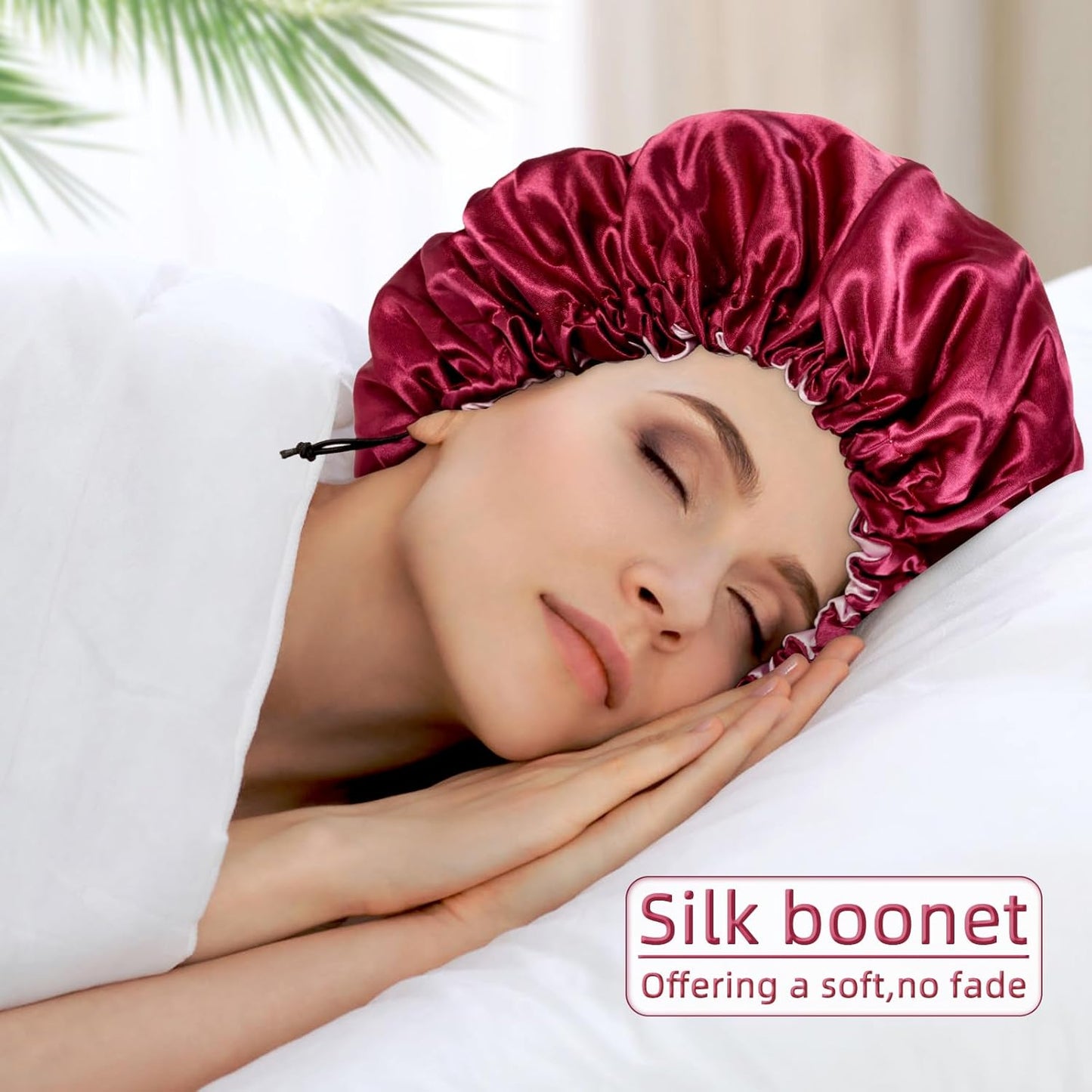 Satin Silk Bonnet for Curly Hair Bonnet Braid Bonnet for Sleeping Bonnets for Women Large Double-Layer Adjustable Wine Red