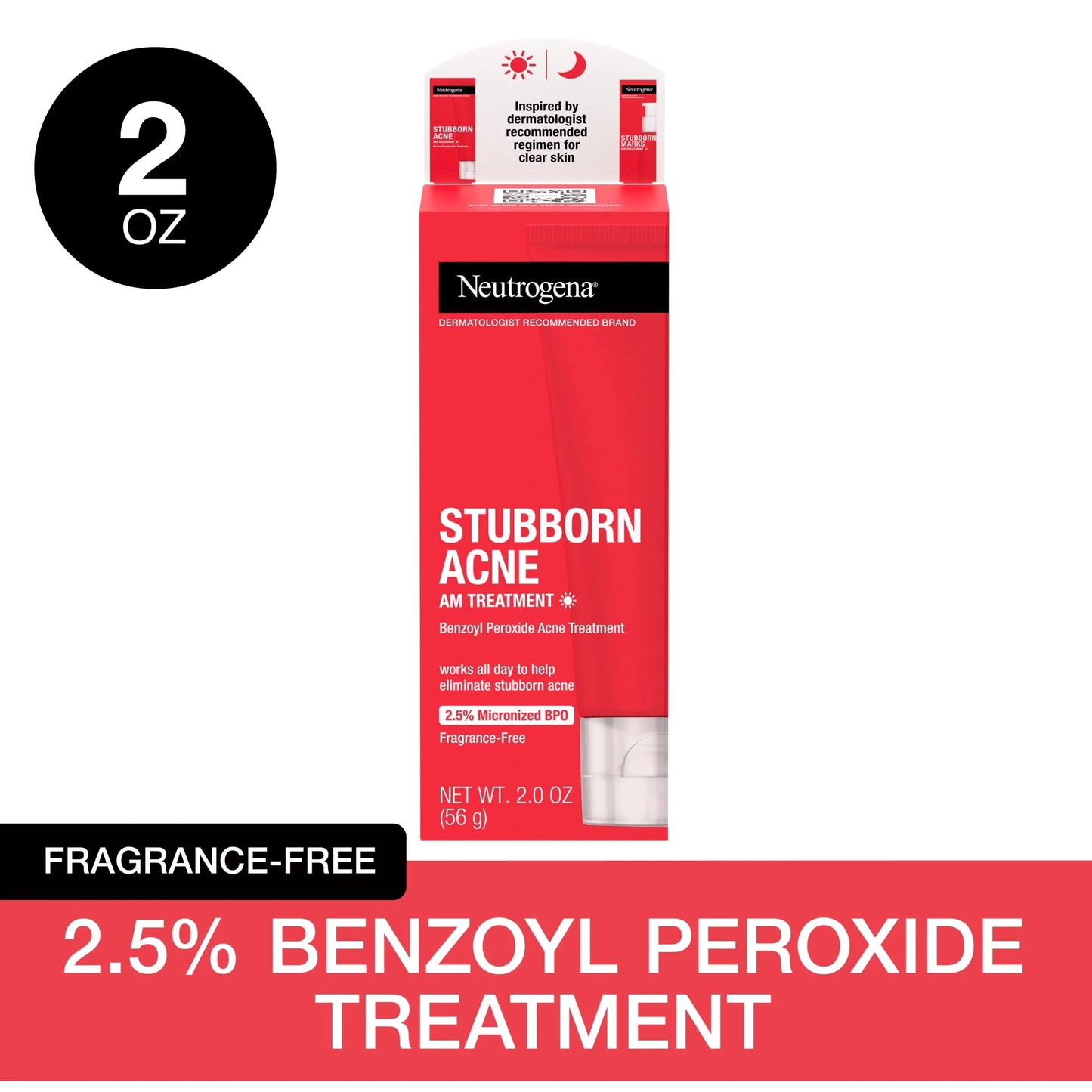 (2 Pack) Stubborn Acne AM Treatment with Benzoyl Peroxide, 2.0 Oz