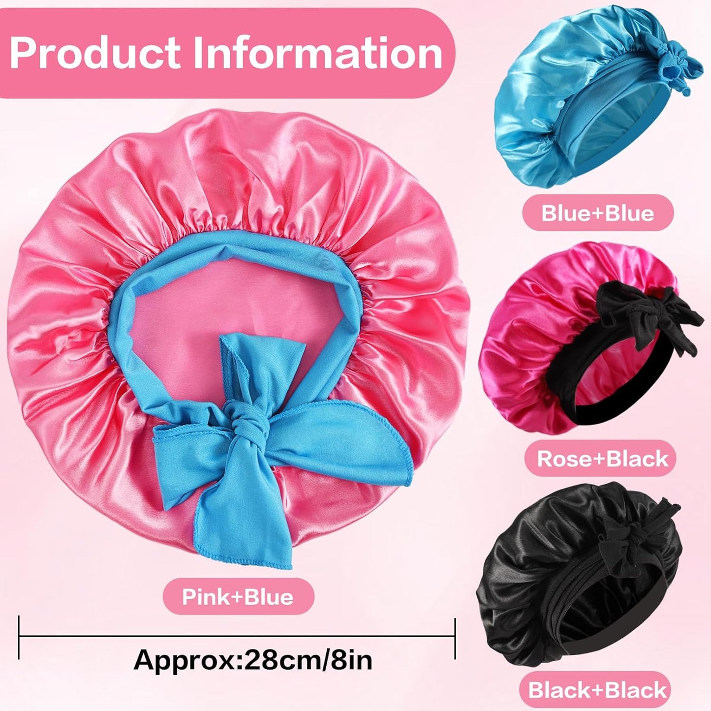 4 Pcs Kids Satin Bonnets, Sleep Cap with Wide Elastic Tie Band, Silky Bonnet for Sleeping Curly Natural Hair, Baby Bonnets for Girls & Boys Toddler