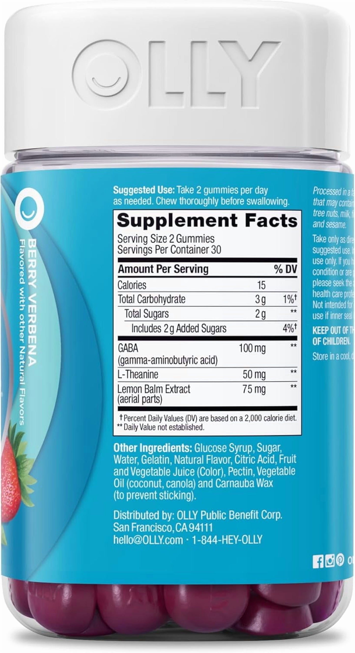 Goodbye Stress Gummy, GABA, L-Theanine, Lemon Balm, Chamomile, Berry, 60 Ct