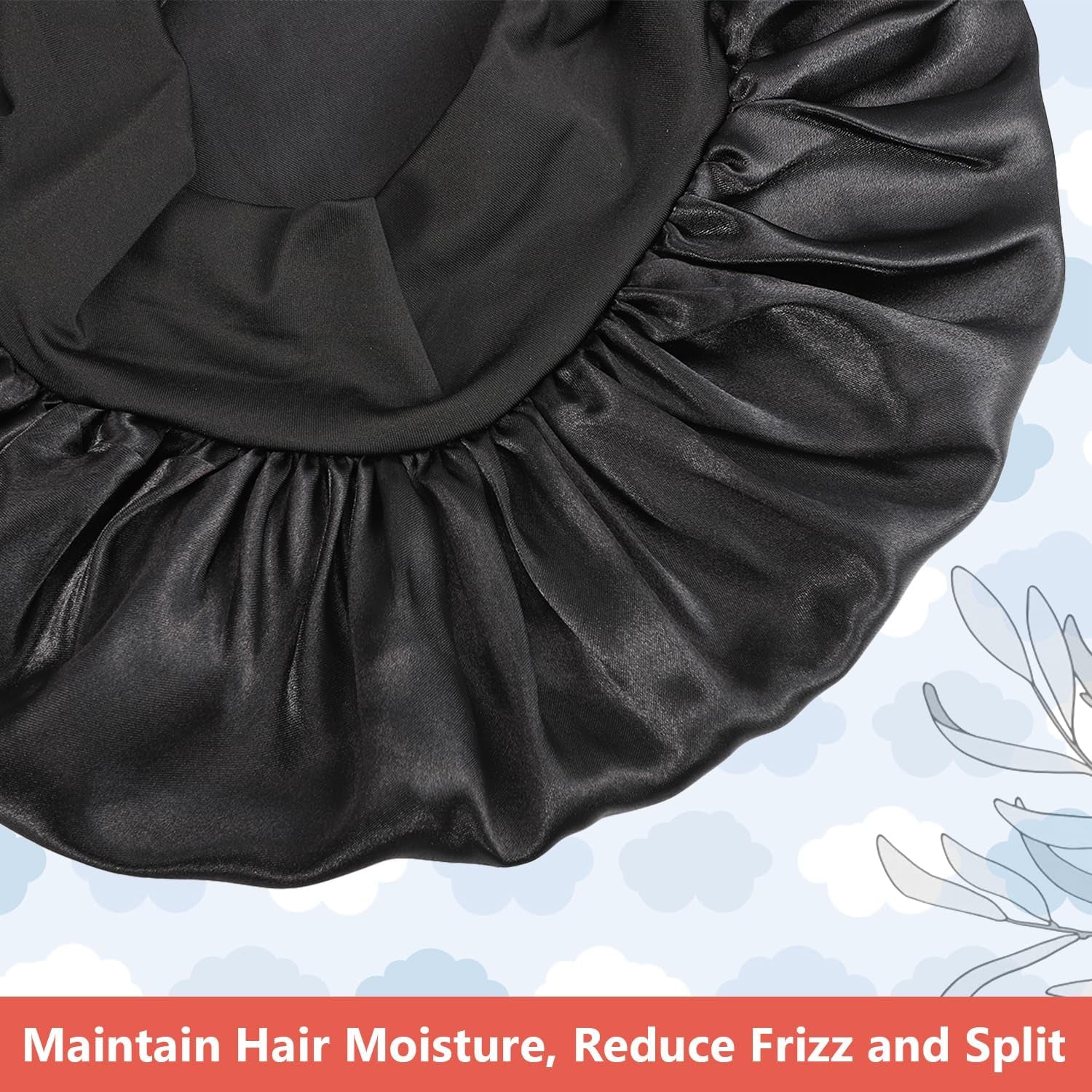 2 PCS Mommy and Me Bonnet Set, Silk and Satin Bonnets for Sleeping with Elastic Tie Band, Adjustable Hair Bonnets for Women, Girls, Kids and Toddlers (Black)