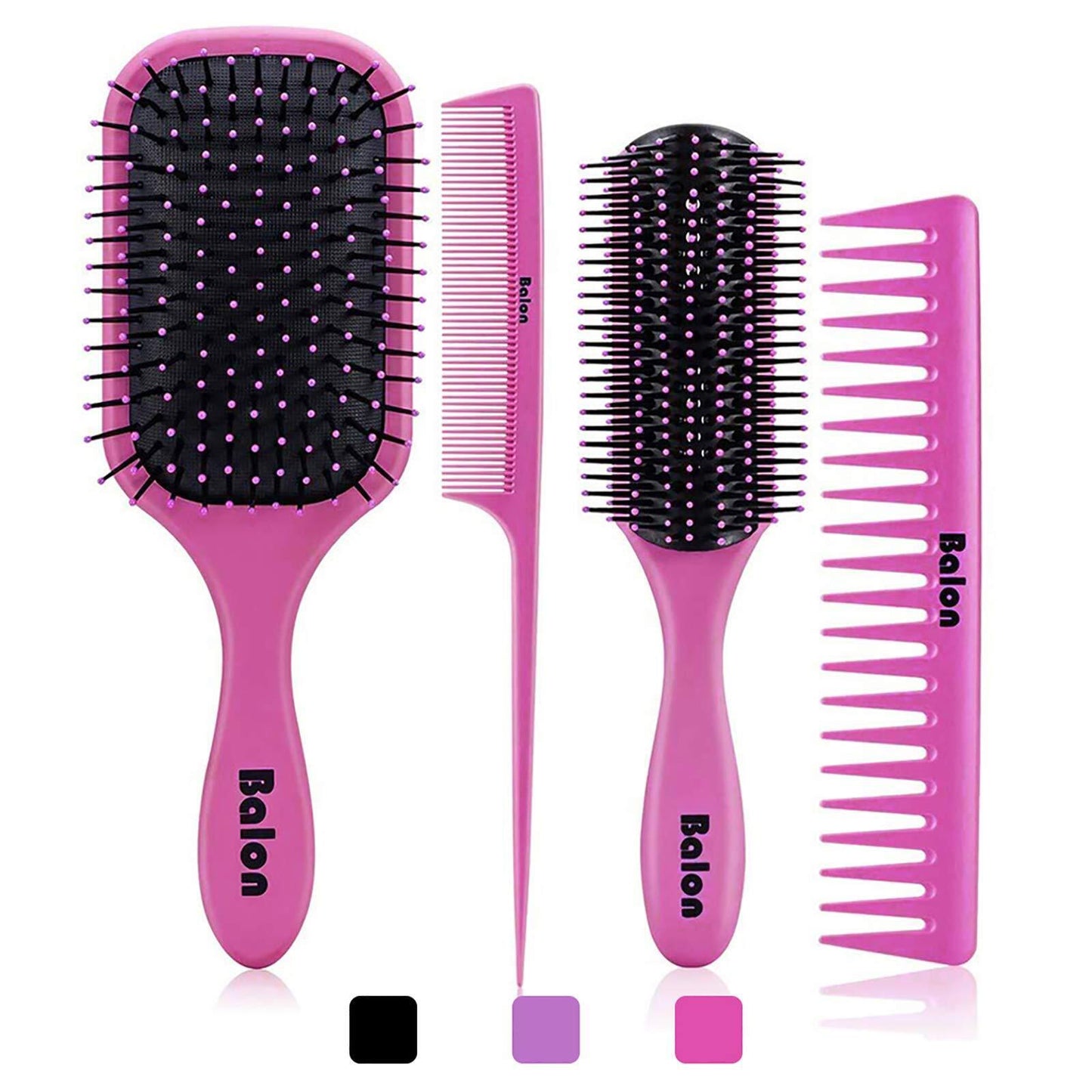 4Pcs Paddle Hair Brush, Detangling Brush and Hair Comb Set for Men and Women