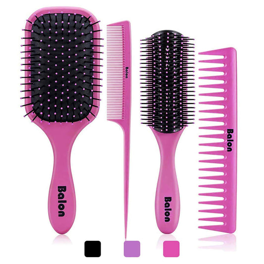4Pcs Paddle Hair Brush, Detangling Brush and Hair Comb Set for Men and Women