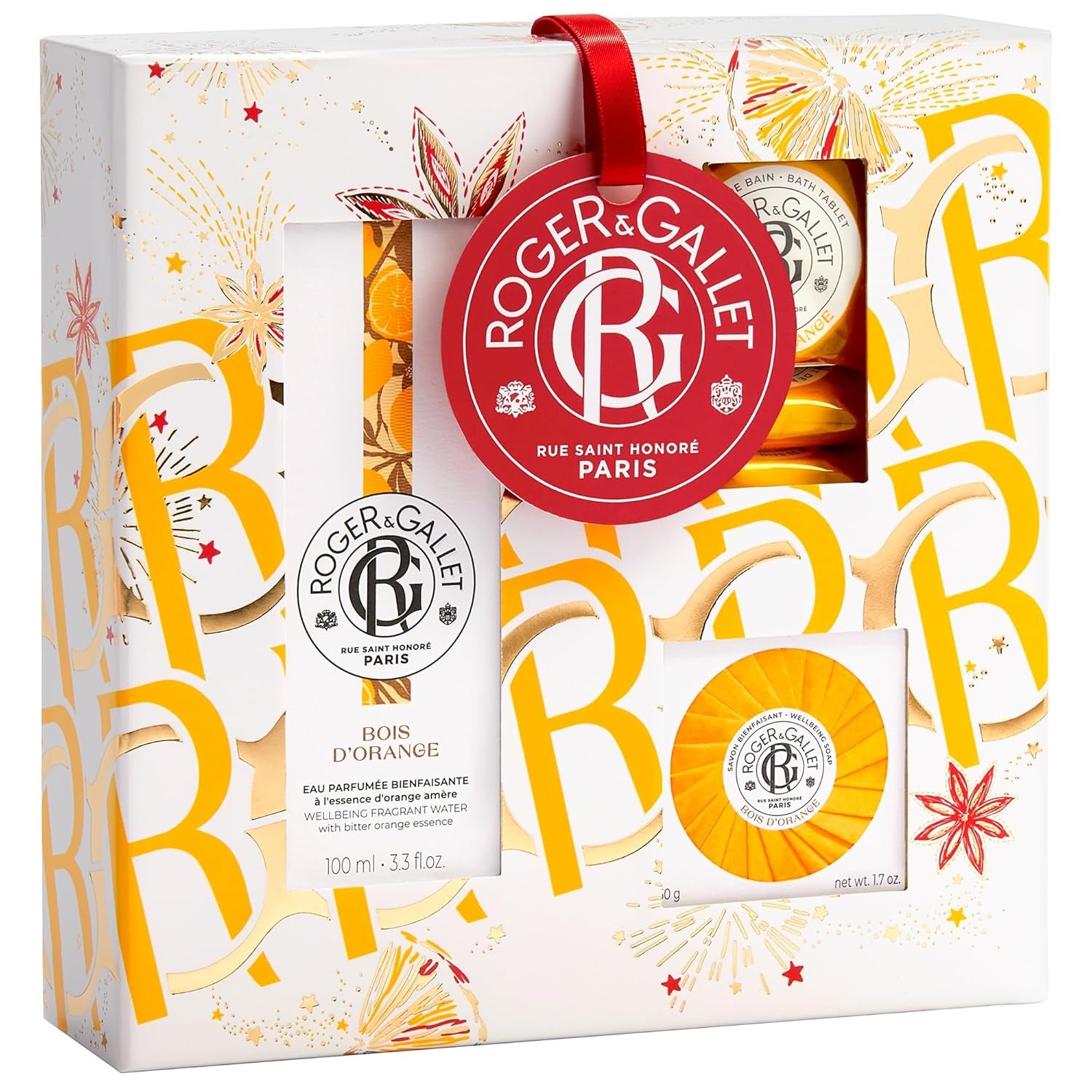 Bois D'Orange Gift Set| Orange Wood | 3.3 Fl Oz Spray| 1.7 Oz Soap | Bath Tablets
