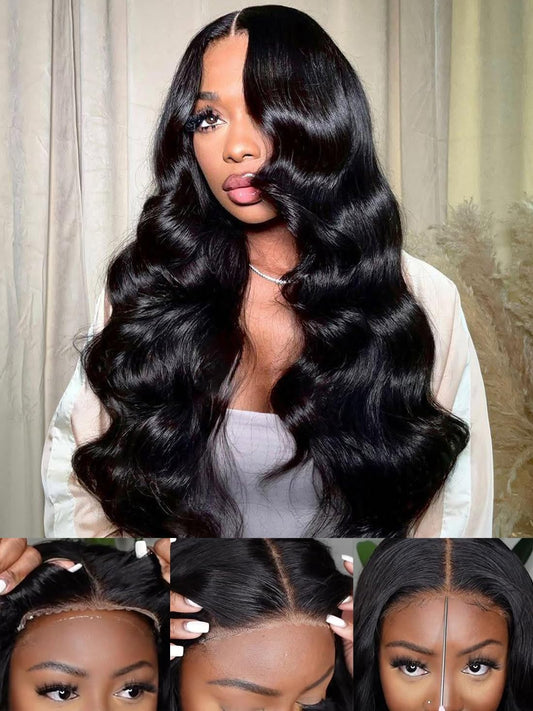 Glueless Wigs Human Hair Pre Plucked Pre Cut 220% Density 30 Inch 5X5 HD Lace Closure Wigs Human Hair Body Wave Lace Front Wigs for Beginners Ready to Go Wig Natural Color