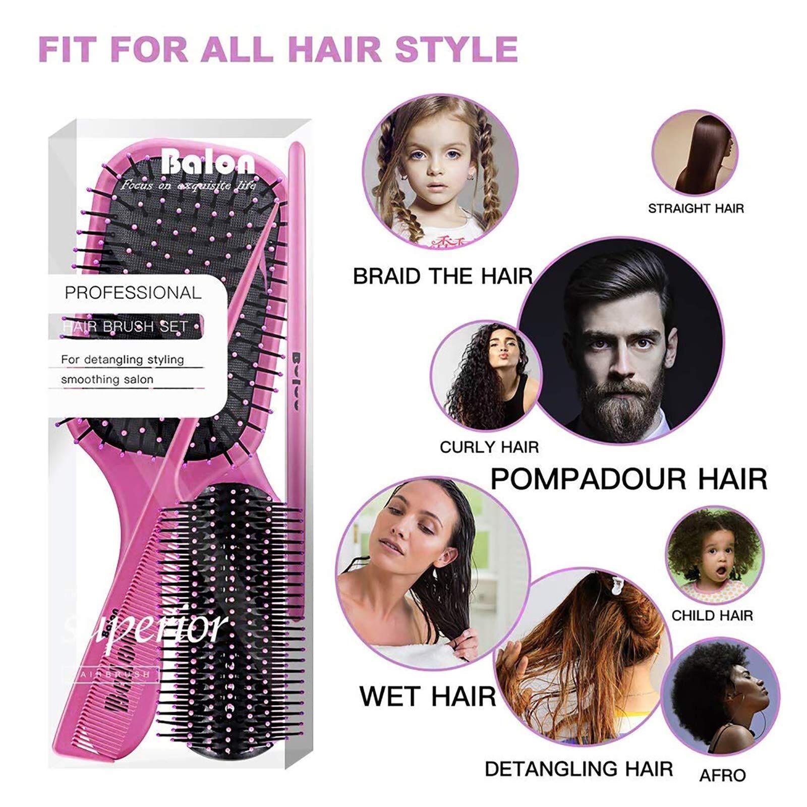 4Pcs Paddle Hair Brush, Detangling Brush and Hair Comb Set for Men and Women