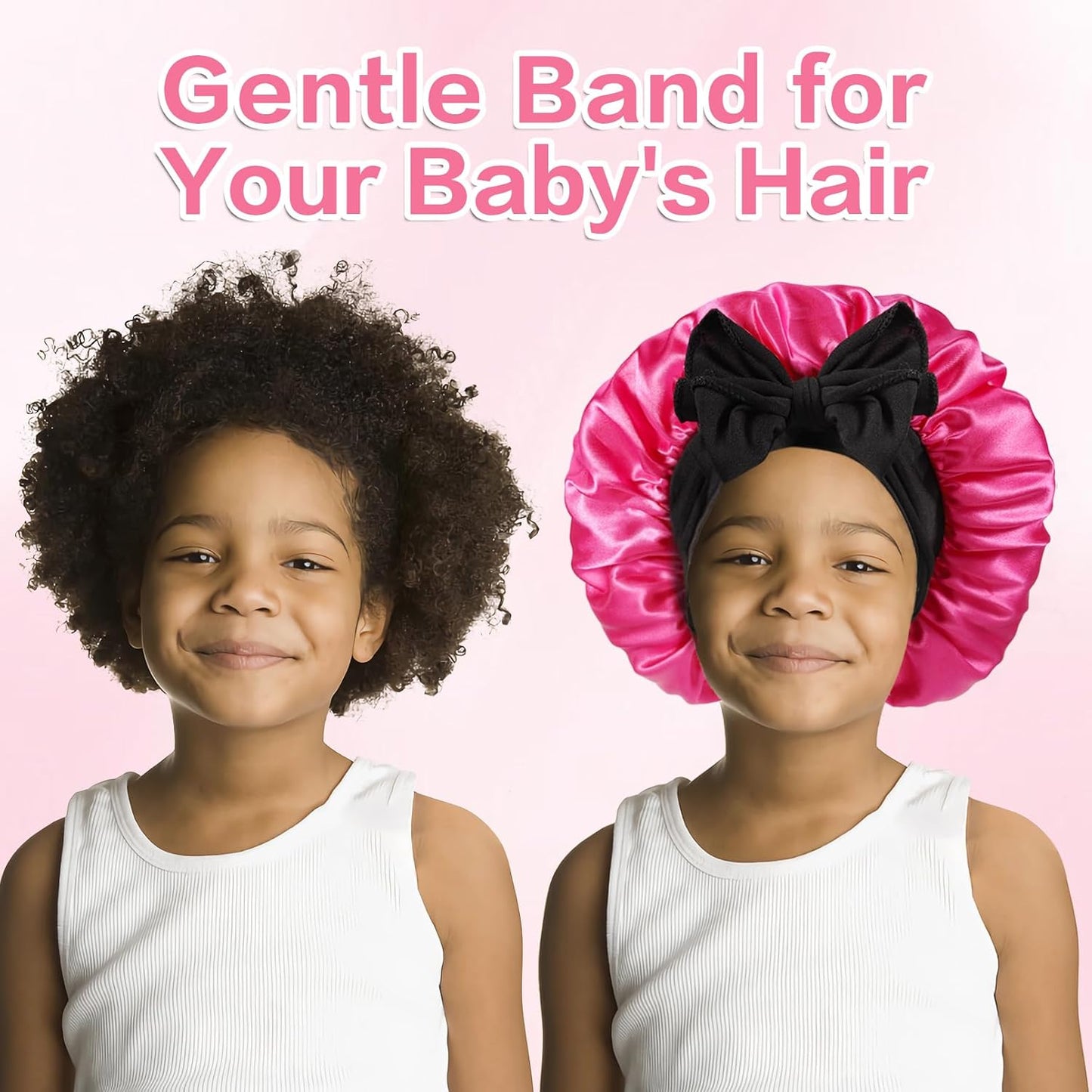 4 Pcs Kids Satin Bonnets, Sleep Cap with Wide Elastic Tie Band, Silky Bonnet for Sleeping Curly Natural Hair, Baby Bonnets for Girls & Boys Toddler