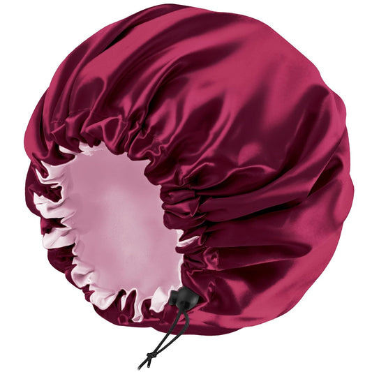 Satin Silk Bonnet for Curly Hair Bonnet Braid Bonnet for Sleeping Bonnets for Women Large Double-Layer Adjustable Wine Red