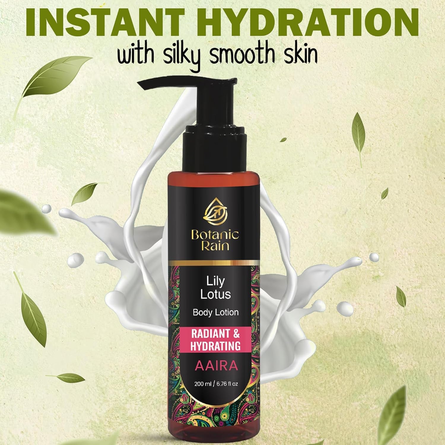 Organic Body Lotion with Lily & Lotus - Body Lotion for Crepey Skin, Body Lotion for Women, Natural, Vegan and Ayurveda Products - 6.76 Fl Oz