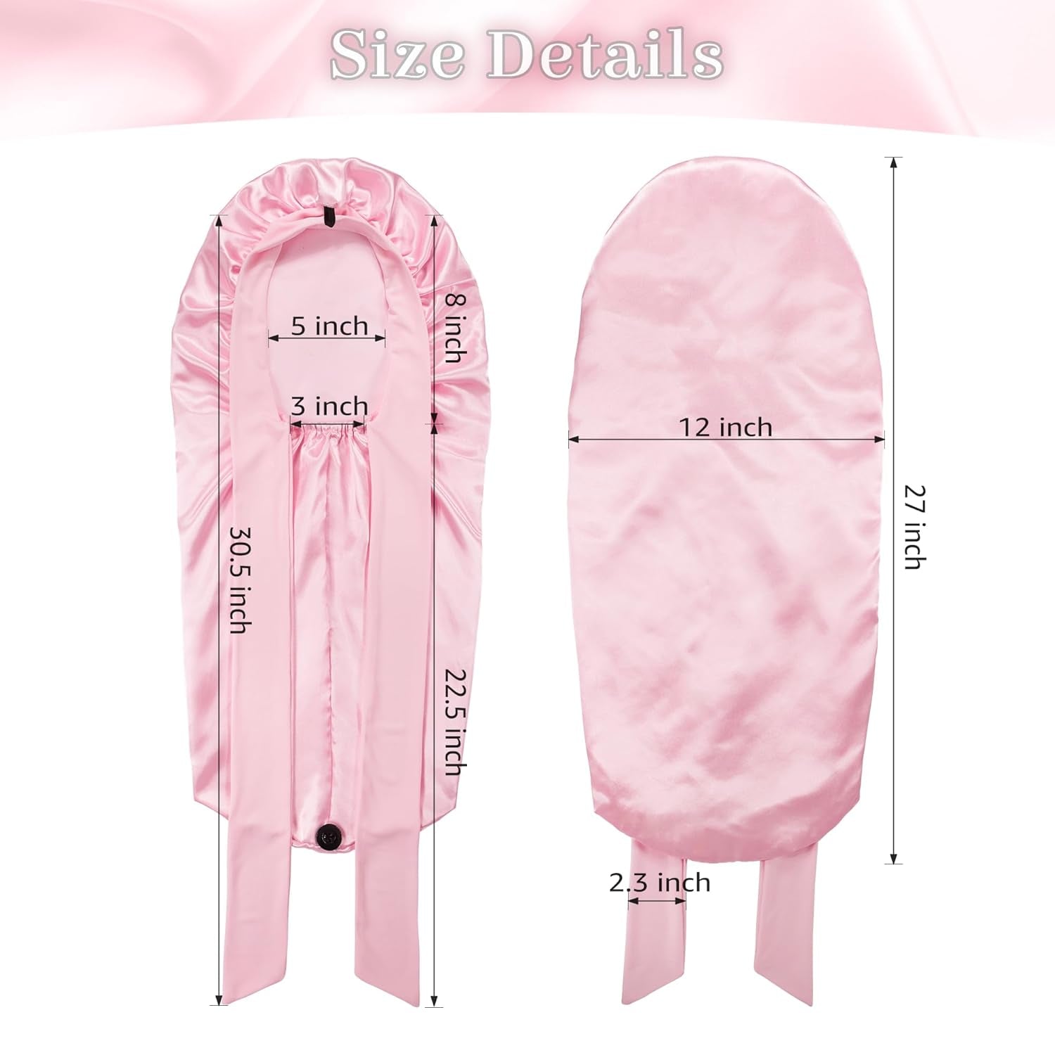 Long Bonnet Satin Hair Silk Bonnet for Sleeping Women, Silky Bonnets for Women with Tie Band, Sleep Cap for Braids Curly Hair