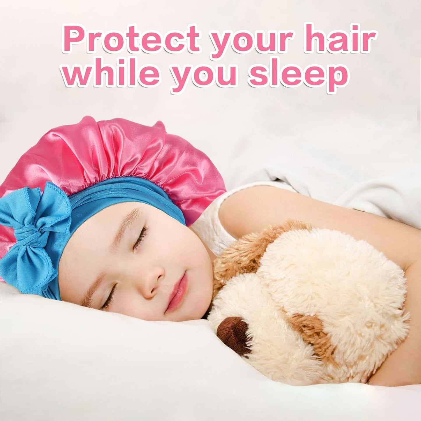 4 Pcs Kids Satin Bonnets, Sleep Cap with Wide Elastic Tie Band, Silky Bonnet for Sleeping Curly Natural Hair, Baby Bonnets for Girls & Boys Toddler