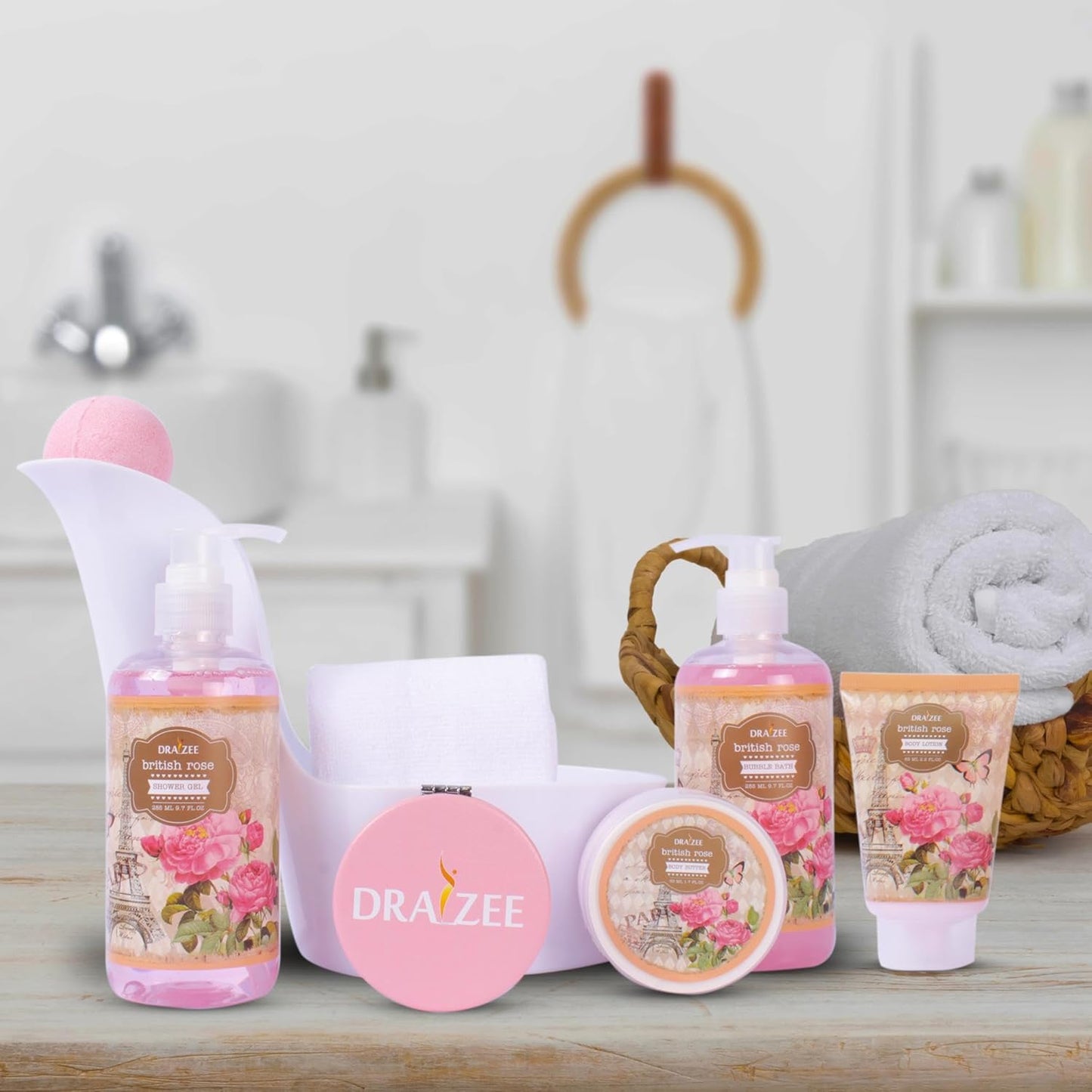 Luxury Spa Gifts for Women – 8 Pc Rose Scented Bath and Body Set with Bubble Bath, Lotion & More – Luxury Self Care Kit for Wife, Mom, Best Friend, Girlfriend, Anniversary Gift by