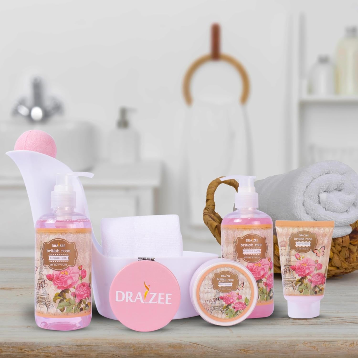 Luxury Spa Gifts for Women – 8 Pc Rose Scented Bath and Body Set with Bubble Bath, Lotion & More – Luxury Self Care Kit for Wife, Mom, Best Friend, Girlfriend, Anniversary Gift by
