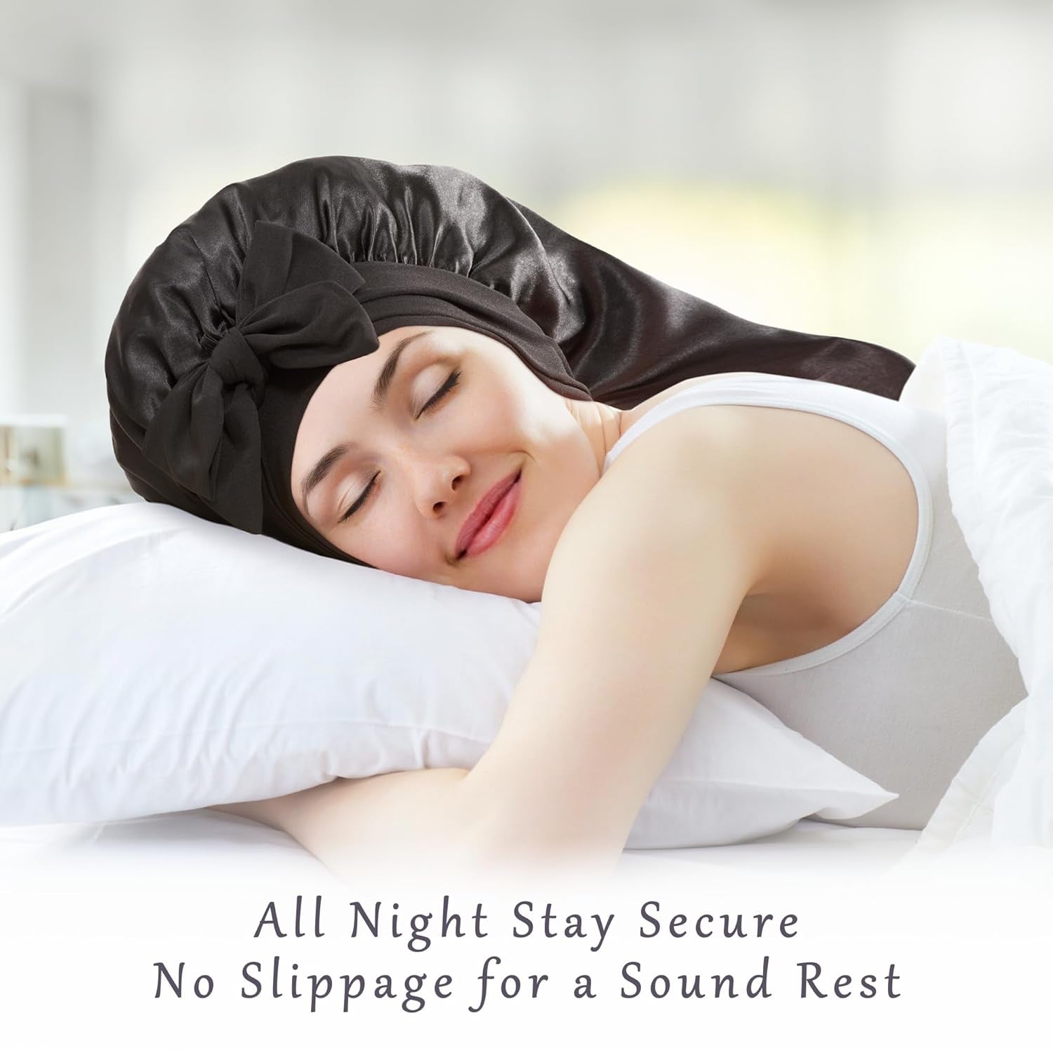 Long Bonnet Satin Hair Silk Bonnet for Sleeping Women, Silky Bonnets for Women with Tie Band, Sleep Cap for Braids Curly Hair