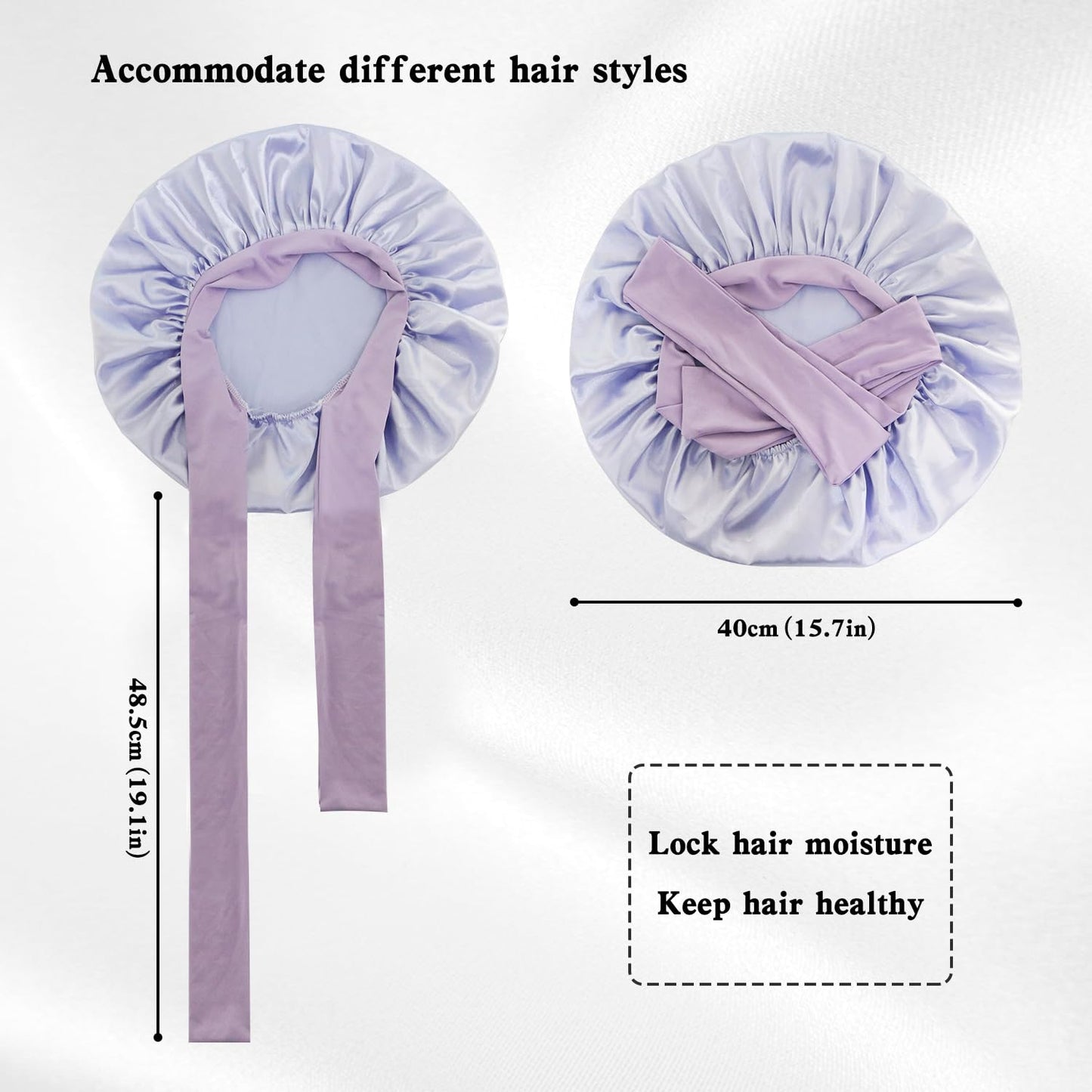 3Pcs Satin Bonnet for Sleeping Women Large Adjustable Hair Bonnet with Tie Band Silky Sleep Cap with Ribbon for Women Natural & Curly Long Hair anti Frizz, Soft Breathable(Pink/Purple)