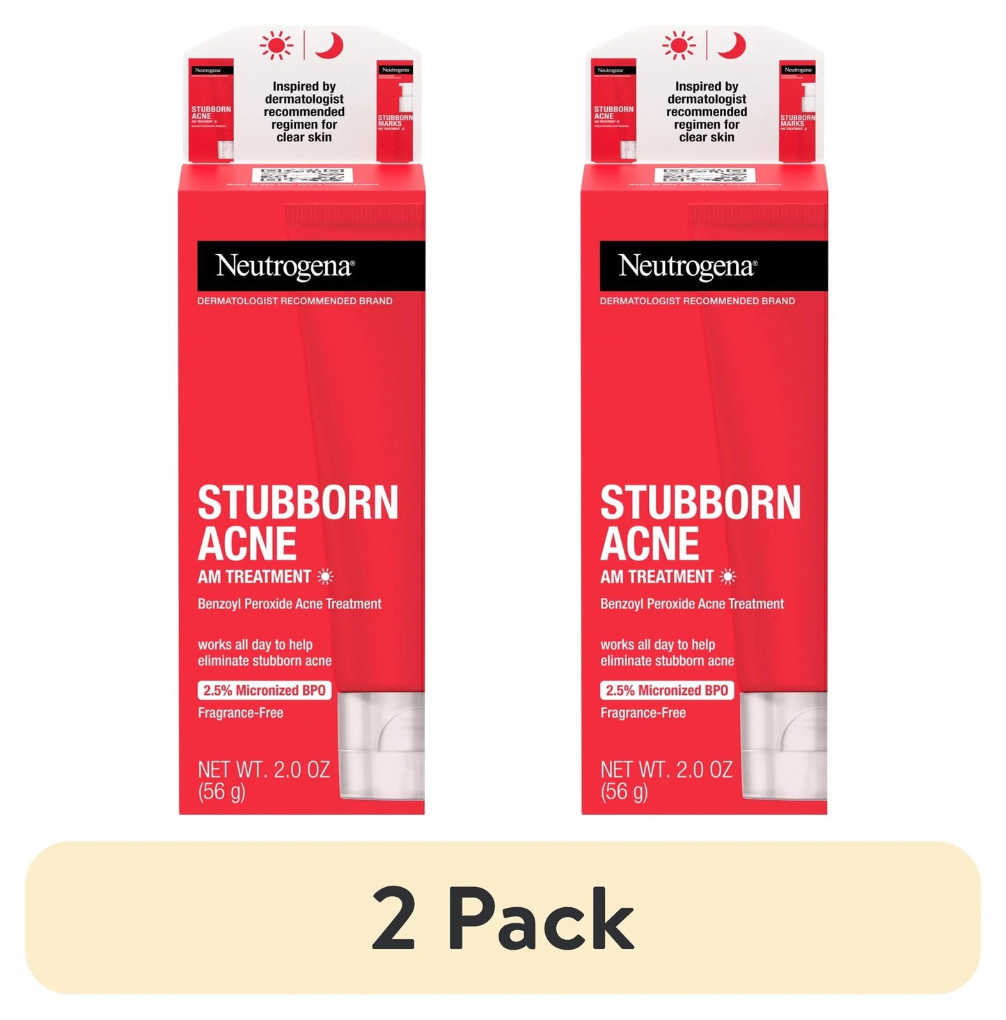 (2 Pack)  Stubborn Acne AM Treatment with Benzoyl Peroxide, 2.0 Oz