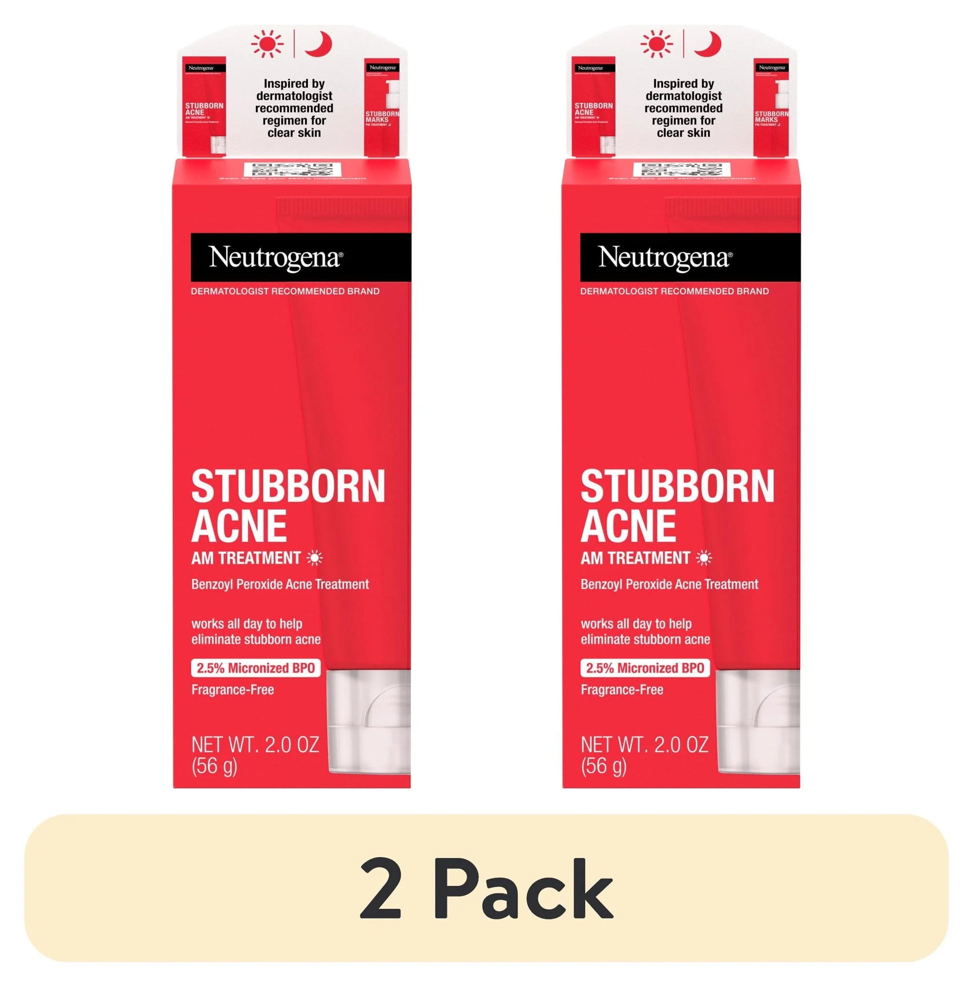 (2 Pack)  Stubborn Acne AM Treatment with Benzoyl Peroxide, 2.0 Oz