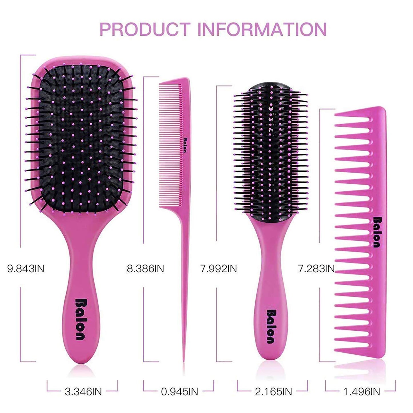 4Pcs Paddle Hair Brush, Detangling Brush and Hair Comb Set for Men and Women