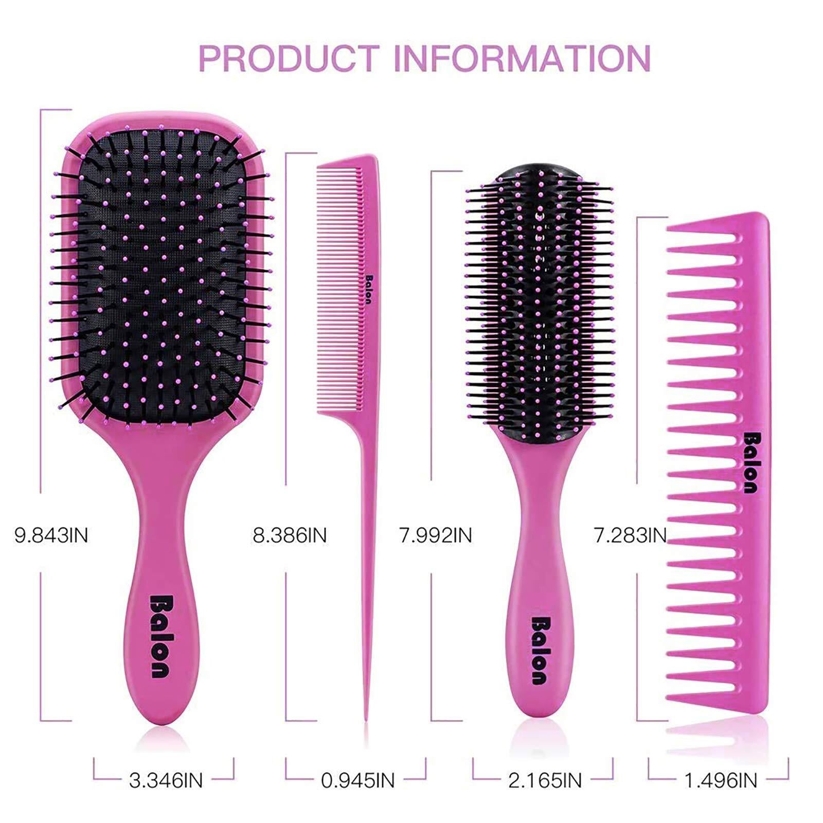 4Pcs Paddle Hair Brush, Detangling Brush and Hair Comb Set for Men and Women