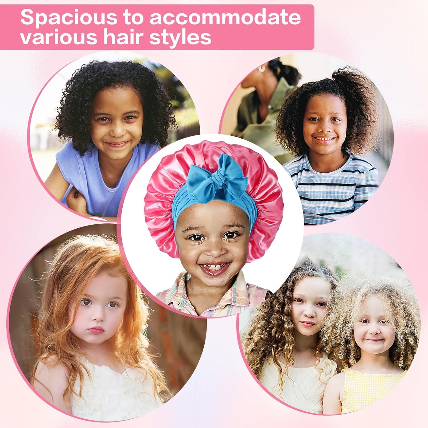 4 Pcs Kids Satin Bonnets, Sleep Cap with Wide Elastic Tie Band, Silky Bonnet for Sleeping Curly Natural Hair, Baby Bonnets for Girls & Boys Toddler