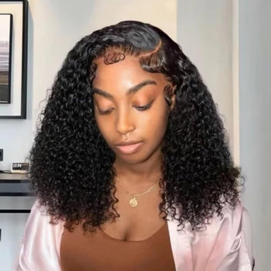 13X4 Lace Curly Short Bob Nature Black #1B Color Deep Water Wave HD Transparent Lace Front Wig 150% Density Glueless Wig 100% Human Hair Wigs Brazilian Remy Hair for Black Women