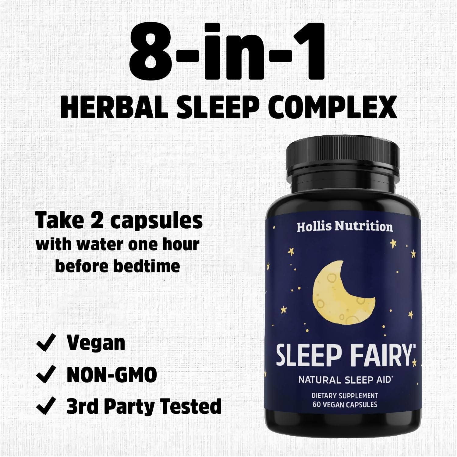 Sleep Fairy Natural Sleep Aid, Melatonin 10Mg, Herbal Vegan Capsules, Non-Habit