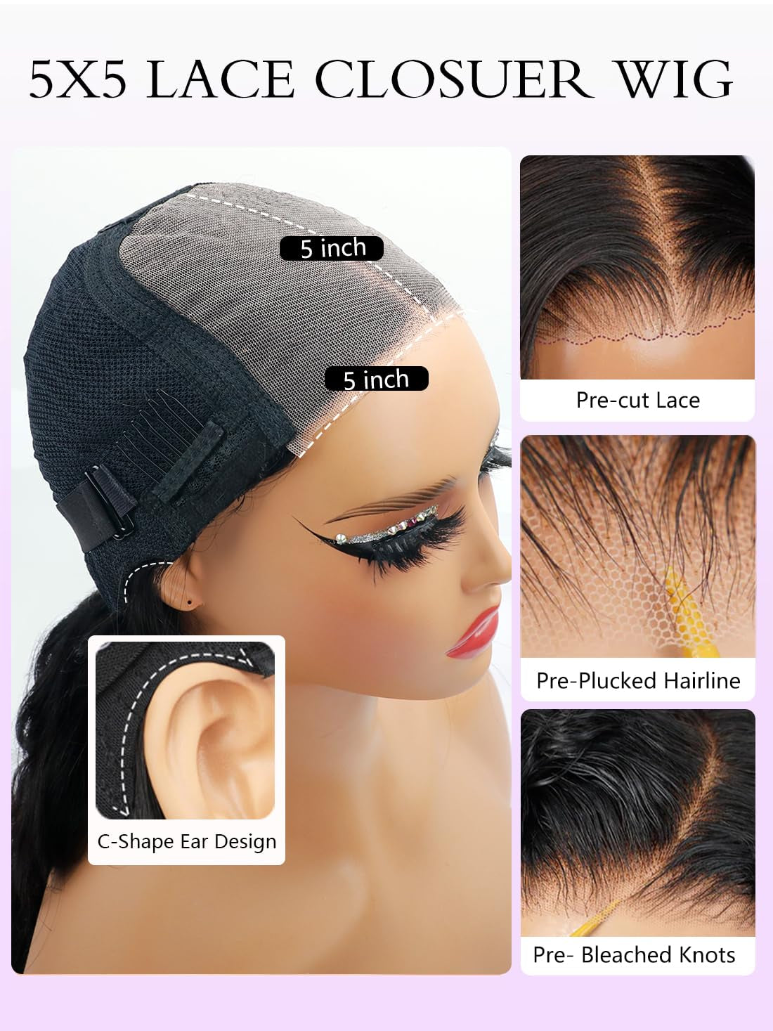Glueless Wigs Human Hair Pre Plucked Pre Cut 220% Density 30 Inch 5X5 HD Lace Closure Wigs Human Hair Body Wave Lace Front Wigs for Beginners Ready to Go Wig Natural Color