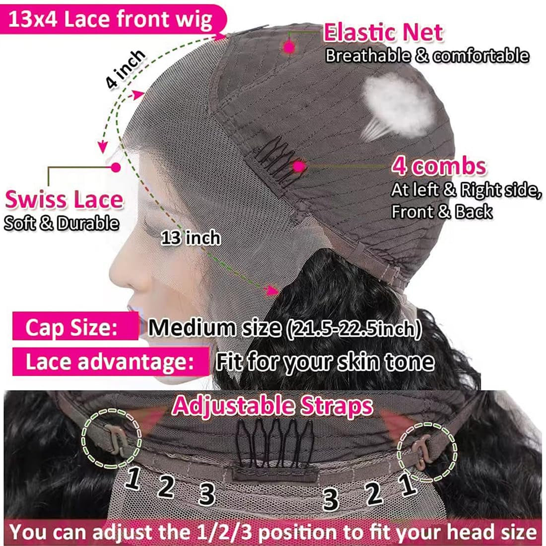 13X4 Deep Wave Lace Front Wigs Human Hair Deep Curly Frontal Wigs for Women 180% Density HD Transparent Lace Wigs Pre Plucked with Baby Hair Super Soft Glueless Wig Natural Black Color 28Inch
